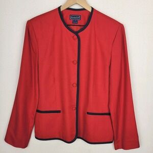 Vintage Charter Club Womens Blazer 12 Red Navy Linen Blend USA Academia Office